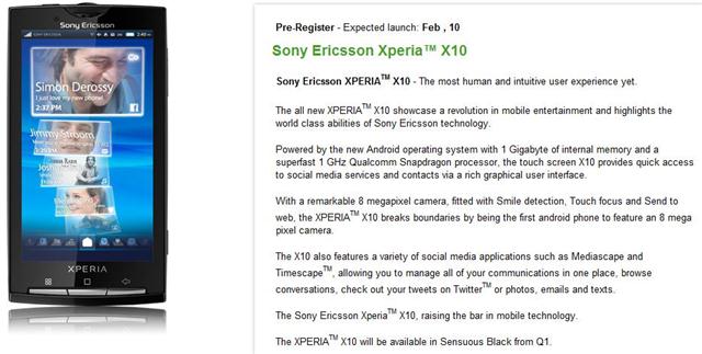 Xperia X10 Feb 2010
